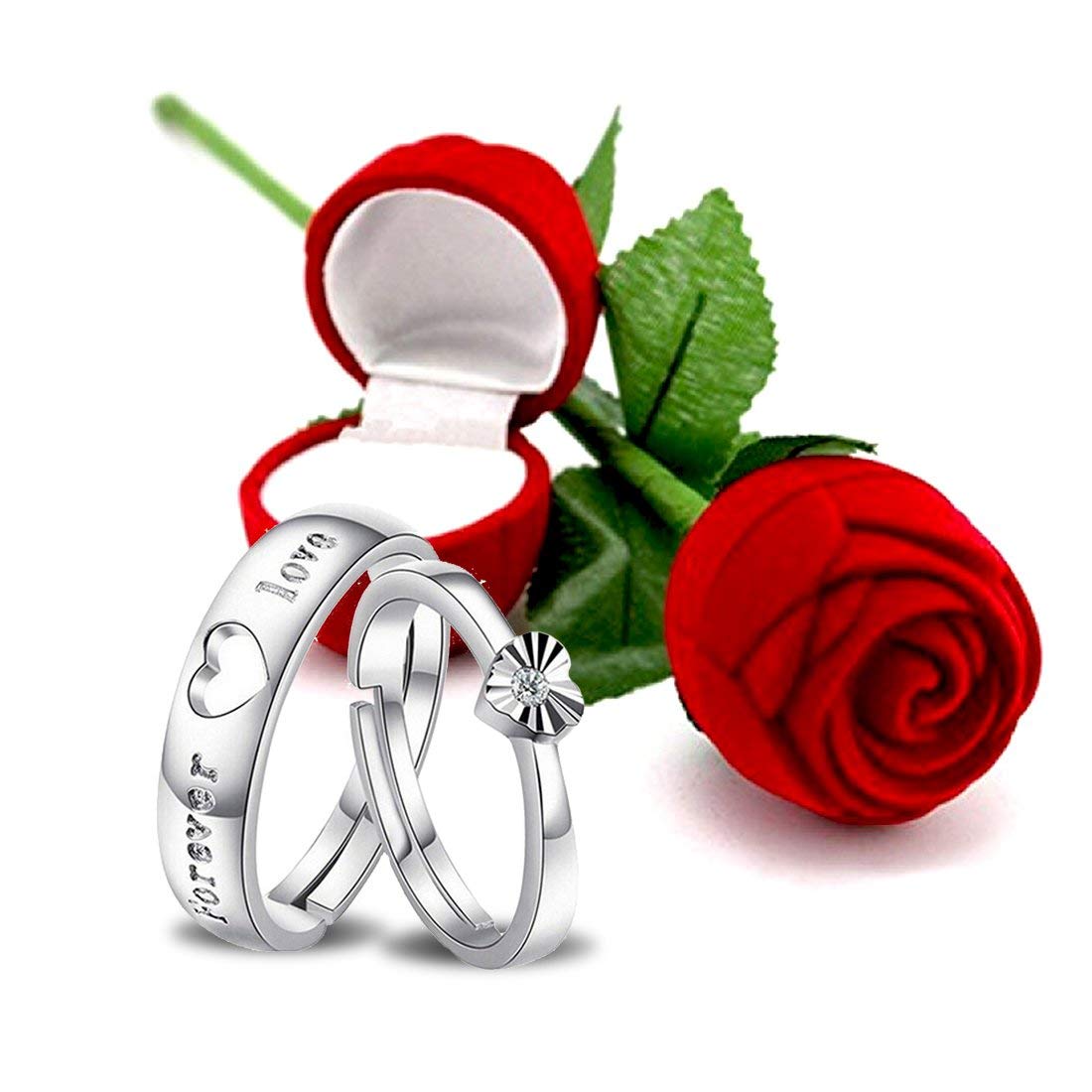 Couple Ring with Red Rose