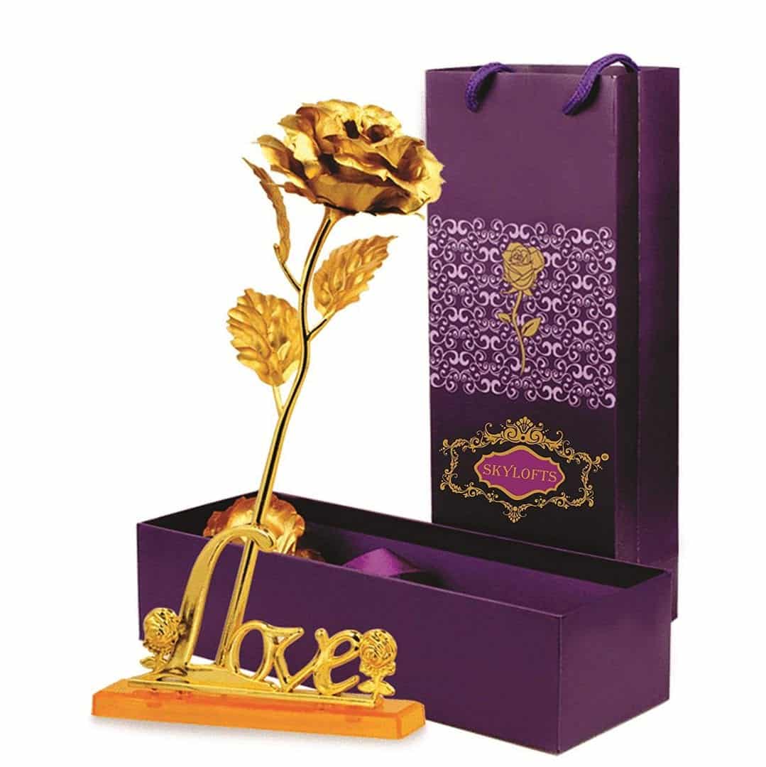 Golden Rose with Love Stand